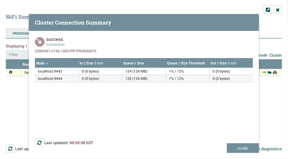 Cluster Connection Summary Dialog