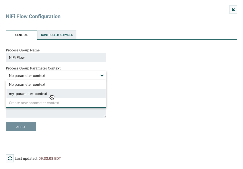 Process Group Parameter Context Menu